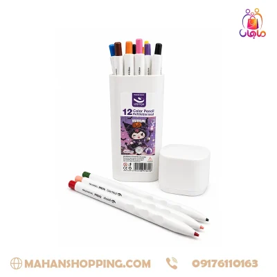 مدادرنگی اتودی ۱۲ رنگ پرودون با بسته بندی استوانه ای سفید و طرح کرومی