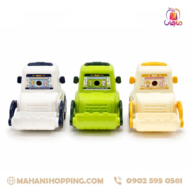 bulldozer-table-pencil-sharpener-front-view تراش رومیزی فانتزی طرح بولدوزر در سه رنگ سفید، سبز و کرم از نمای جلو
