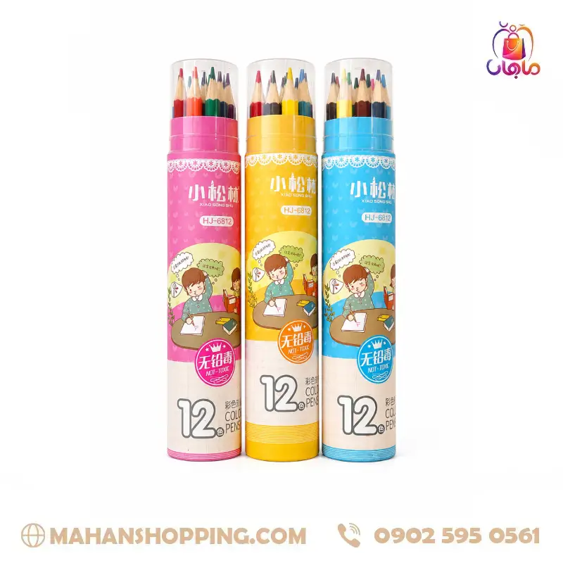 12 color cylindrical pencil tube مداد رنگی ۱۲ رنگ استوانهای