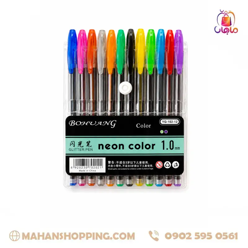 12 pack glitter neon pens set خودکار ۱۲ رنگ اکلیل